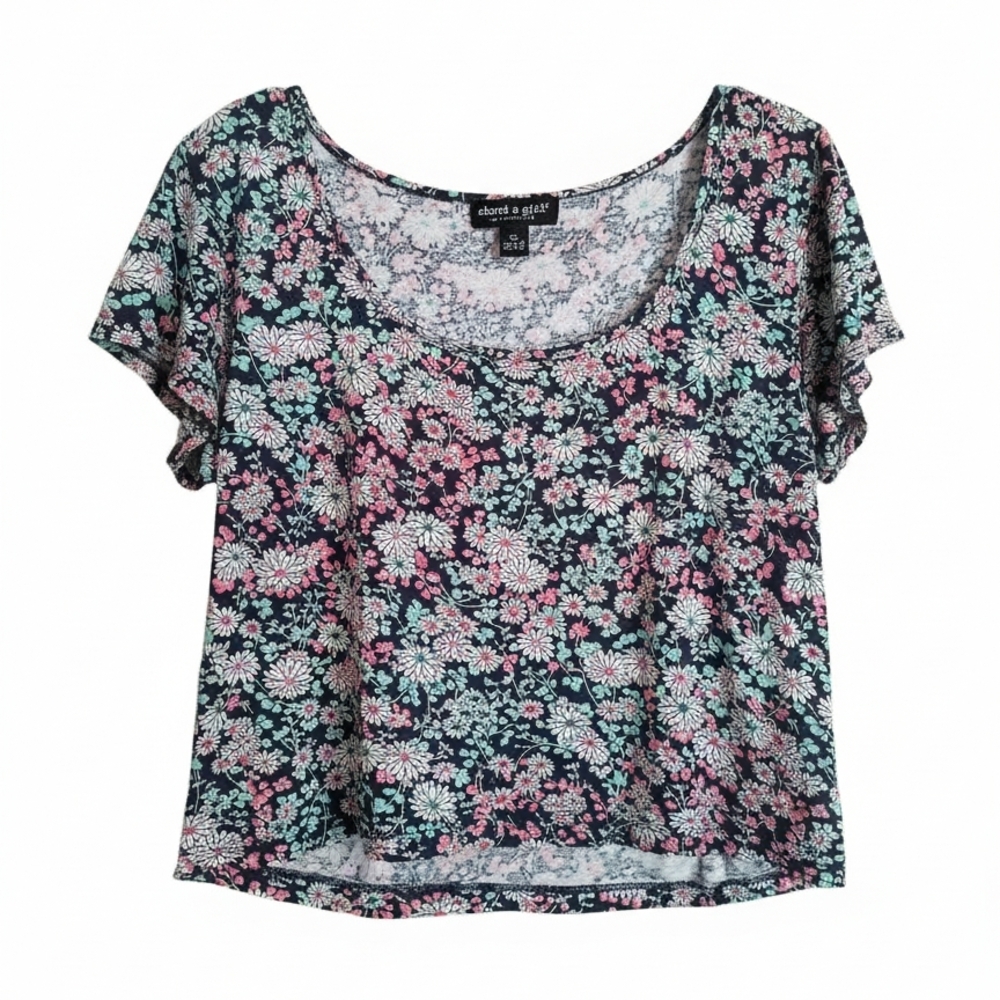About A Girl Floral Crop Top - Navy, Pink, Green